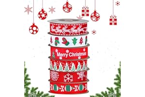 Funnlot Christmas Ribbons 6 Pack for Gift Wrapping & Crafting - Red Xmas Ribbon Rolls