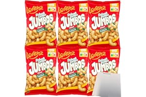 Lorenz Erdnuß Locken Jumbos Classic XXL Erdnussflips Mais-Snack Erdnuss-Genuss 6er Pack (6x150g Packung) + usy Block