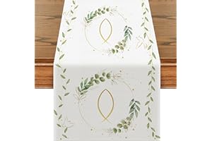 MOITKPTT Baptism Table Runner First Holy Communion Decoration For Baby Shower, Baptism Tablecloth Linen, Table Covers for First Communion Baptism Children’s Parties (White Fish, 40* 140 cm)