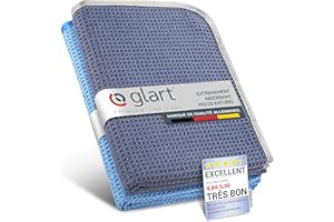 glart 47TB Chiffons de séchage Premium. Lot de 2. Chiffon 1: gris argent avec bordure de satin gris argenté. Chiffon 2: bleu avec bordure de satin sombre. 70x40 cm