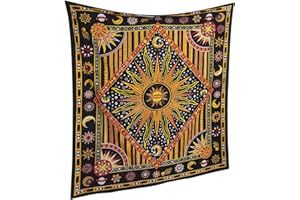 RAJRANG BRINGING RAJASTHAN TO YOU Tapiz Sol y Luna - Wall Tapestry Mandala Pared Decoracion Algodon Sheets Curtains Tapices Hippie Bohemio Arte Decorativo Toalla de Playa - Naranja - 213 x 137 cm