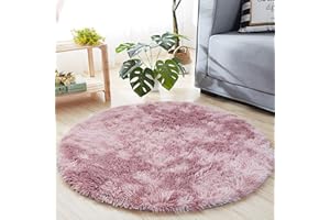 MARATIP Plüsch Teppich Rund,Flauschiger Teppich Rund, modernes Wohnzimmer, Kinder Mädchen,weicher und Flauschiger Teppich für das Schlafzimmer/Wohnzimmer/Kinderzimmer(Purpur Rosa,Ø 150 cm Runde)