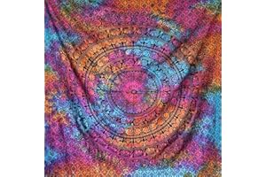 MOMOMUS Mandala Tapisserie XXL - Tie-Dye, 100% Coton, Motifs Uniques - Multicolore, 210x230 cm