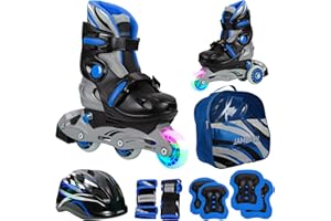 ‎JAMBACH JAMBACH Inline-Skates für Kinder Inliner verstellbar mit Helm und Schoner blinkende Rolle für Anfänger umrüstbar auf Triskates Rollschuhe für Mädchen Jungen mitwachsende Größen 26-37