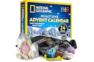 BLUE MARBLE NATIONAL GEOGRAPHIC 2025 Gemstone Advent Calendar - Christmas Countdown Calendar for Kids with 24 Gems, Rock Collection, Mini Gem Dig Kit (English-Only Version)