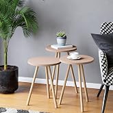 interGO-&Uuml;&ccedil;l&uuml; Zigon Sehpa Ahşap Ayaklı Yuvarlak Tasarım (Cappuccino)