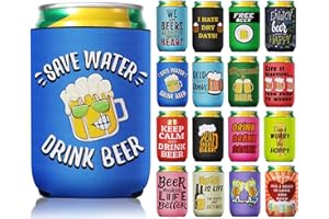 CHENGU 16 Pieces Beer Can Sleeves Funny Quotes Beer Can Coolers Insulated Beer Soda Can Cover 12 oz Neoprene Beer Holder Non Slip Colored Drink Can Covers for Beer Cans and Bottles Home Kitchen Office Bar