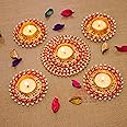 Jaipur Ace Decorative Diwali Tealight Diya | Traditional Handmade Rangoli Tealight Tealight/Diya/Candles Set for Home Decoration | Diya for Diwali Ganesh Chaturthi Laxmi Pooja (Set of 5)