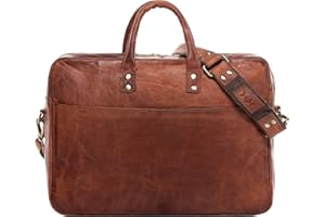 SID & VAIN Torba na laptopa Cedar ze skóry w stylu vintage, duża torba biznesowa dla mężczyzn i kobiet, na laptopa o przekątnej ekranu 15", aktówka, brązowa, ręcznie wykonana, Vintage jasnobrązowy, L,