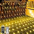 Ollny Net Lights Outdoor Indoor, 200 LED 3m x 2m Mesh Fairy Lights Plug in, Waterproof String Lights with 8 Light Modes/Timer/Remote for Xmas Tree/Outside/Curtain/Window/Garden Decoration, Warm White