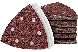 MIDO Professional Abrasive Triangle Sanding Pads 50 Pcs 93 mm 60 Grit Detail Sander Pads 6 Holes Sanding Sheets Sander Sandpaper Hook and Loop Sander Pad