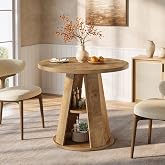 Tribesigns Round Dining Table for 2–4, 31.5" Small Farmhouse Kitchen Table with 2-Tier Storage Shelf, Space-Saving Wood Dinin