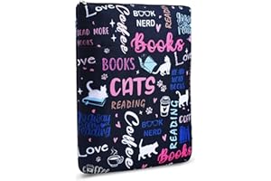 LPARKIN Rękawy ochronne na książki o kotach, etui na książki z kotami, z zamkiem błyskawicznym, 38 x 21 cm, nadaje się do prania, tkanina, dla miłośników książek, kawowe
