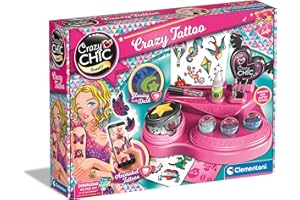 Clementoni Crazy Chic - Crazy Tattoo, Gioco Creativo per Bambini 6+ Anni, Kit Completo per Creare Tatuaggi Temporanei dall'Effetto Glow in The Dark, Set Regalo Divertente e Colorato, 18733
