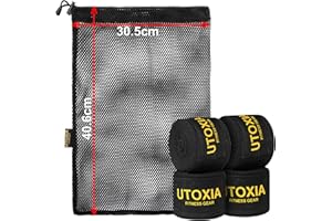 UTOXIA Boxing Hand Wraps-2 Pair & Free Washing Bag – 4.5M/180 Inches Mexican Style Muay Thai Hand Wraps– Breathable Semi Elastic-Thum Loop/Hook and Loop - Men & Women
