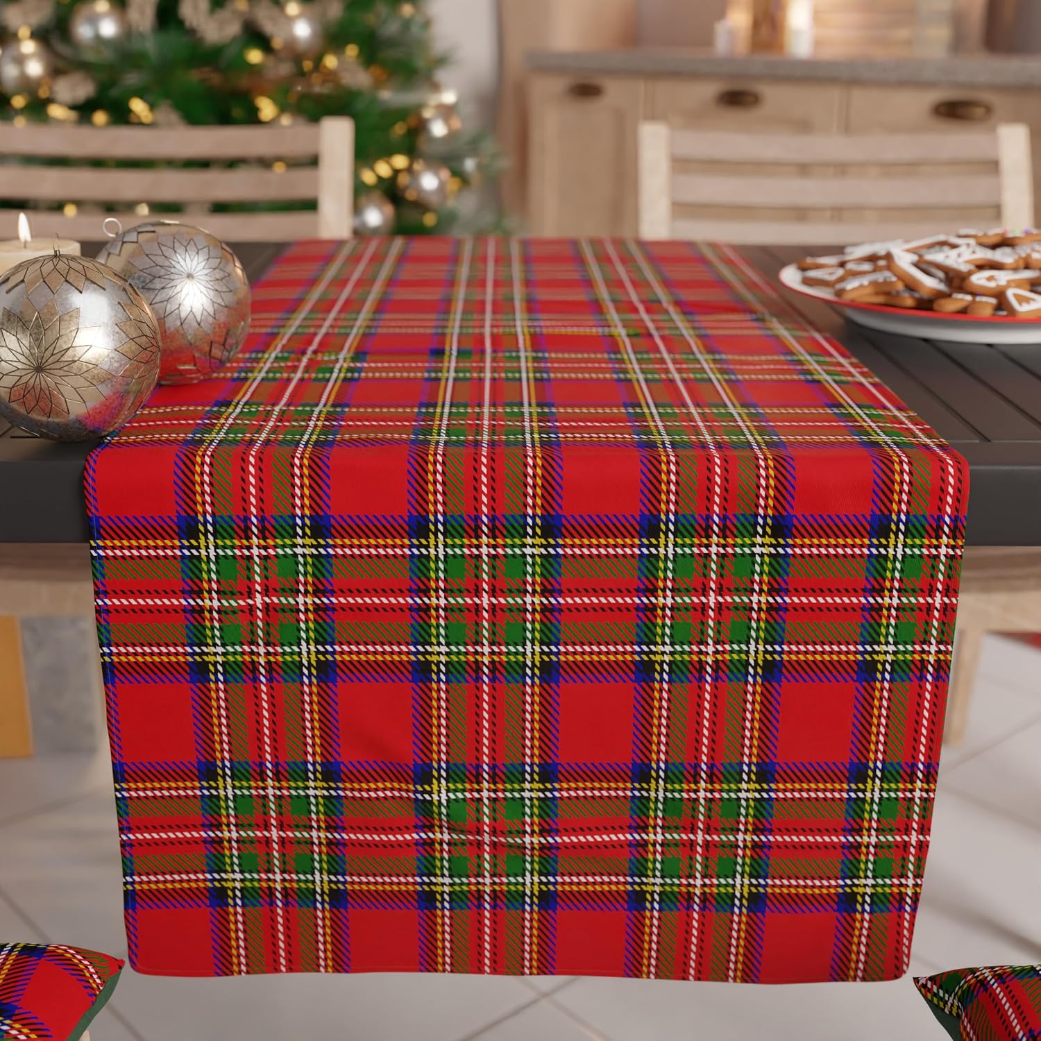 PETTI Artigiani Italiani - Camino de Mesa Navideño 140x40 cm, Camino de Mesa Navidad para Cocina, Decoración Navideña para Mesa, Camino de Mesa Elegante Tartan, 100%