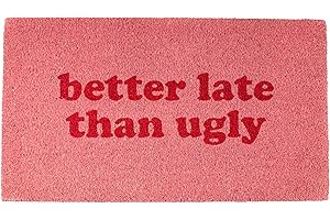 Fisura - Zerbino moderno in cocco con fondo antiscivolo in PVC. Zerbino originale dipinto a mano. Dimensioni: 70 cm x 40 cm. (Better late, rosa)