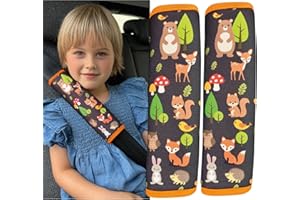 HECKBO 2x Protector para cinturón de seguridad - Animales del bosque - para niños - Protector para cinturón, almohadilla para el hombro para el cinturón de seguridad