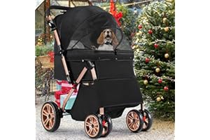 YITAHOME Hundewagen Hundebuggy Bis 20kg, mit Aufbewahrungskorb, 4 Rädern, Faltbarer Katzenwagen, Tragbarer Haustier Kinderwagen, Leicht, Praktisch, Abnehmbar (Schwarz)