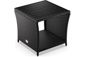 ‎CASARIA Casaria® Polyrattan Beistelltisch mit WPC Tischplatte 45x45x40cm 80kg Belastbarkeit Wetterfest Outdoor Garten Terrasse Balkon Tisch Gartenmöbel Schwarz