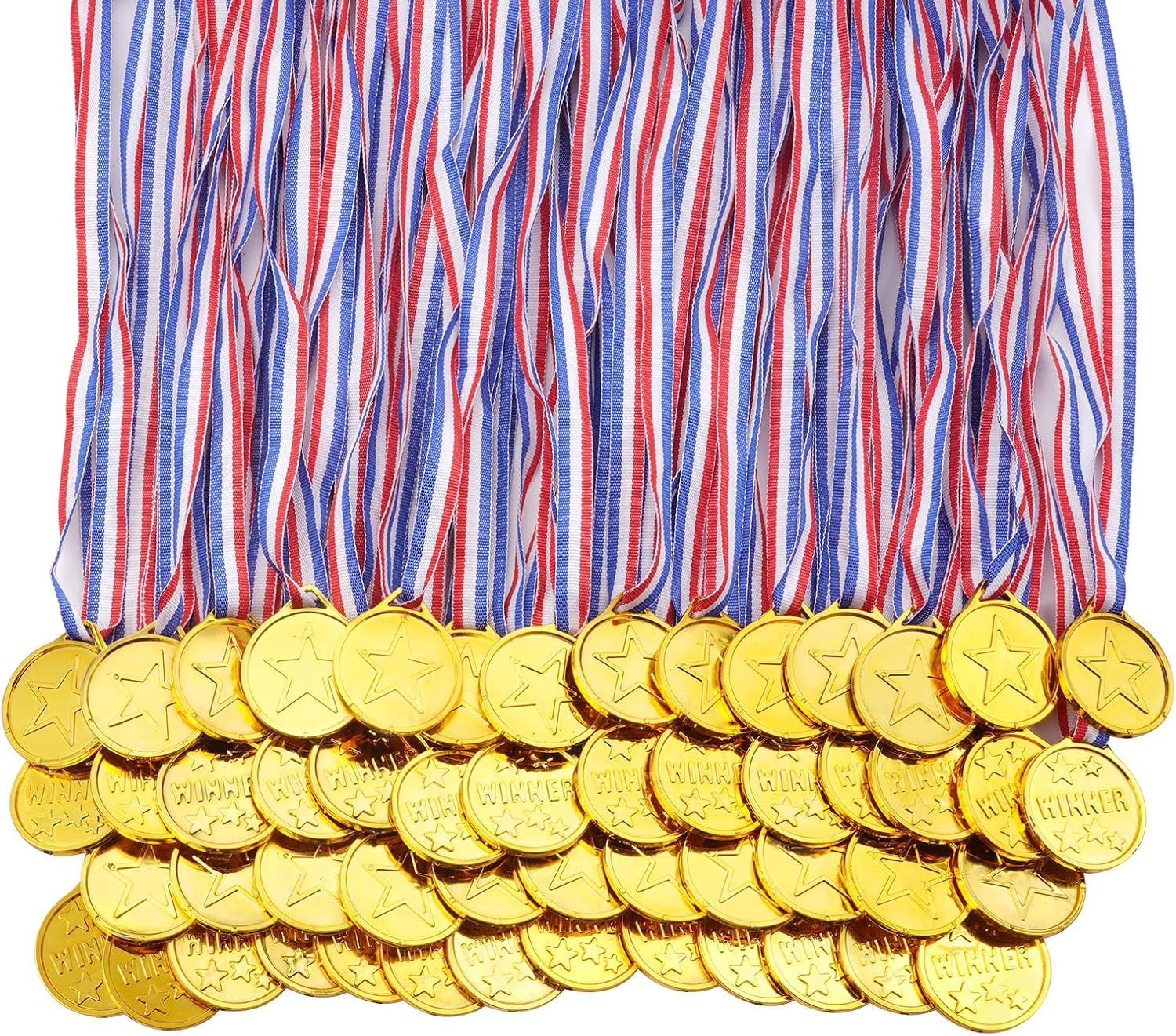 flintronic 28PCS/12PCS/7PCS Medallas de Ganador de Oro, Medallas de Ganador de PláStico Dorado para Niños, Medallas para Niños, con Cintas para el Cuello, para Fiesta, Día del Deporte Escolar