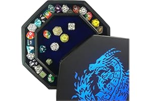 Fantasydice- Fire Dragon - Dice Tray - 20CM Octagon with Lid and Dice Staging Area- Holds 5 Sets of Dice(7 / Standard) For All Tabletop RPGs Like D&D, Call of Cthulhu, Shadowrun. (BLUE)