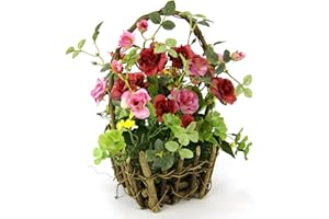 Flair Flower Wild Roses in a Basket Natural Polyester Pink Plastic 25 x 22 x 22 cm