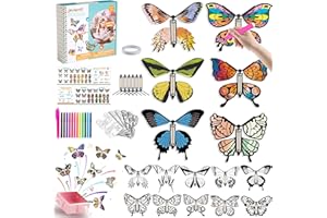 JOY SPOT! 28 Pack DIY Butterfly Craft Kit for Kids, 16 Paper Butterflies and 13 Color Pens, Make Your Own Rubber Band Wind Up Butterfly Toy, Perfect for Party Games, School Activities, Surprise Cards