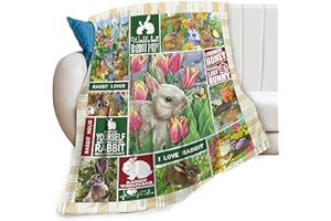 FEORAFEI Rabbit Blanket Cute Bunny Floral Print Throw Blankets for Couch Sofa Bed Stuff Decor Lightweight Soft Cozy Fleece Plush Warm Flannel Bedding Blanket Gifts for Baby Girls Boys Kids Women Adults 50"x60"
