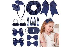 MRCUVARYAS Juego de 45 piezas de accesorios para el pelo, lazos azules marinos, lazos para el pelo, lazos para el pelo, coleteros para niñas, niños, adolescentes, Navidad, fiestas, Halloween, regalo