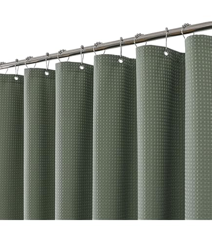 KAIMEIYU Douchegordijn, wasbaar, textiel, polyester stof, badgordijn met 12 metalen douchegordijnringen, waterdicht, voor douche en bad, 180 x 180 cm, wafelgroen