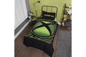 Coco Moon Xbox Green Black Blue Gaming Single Double or King Bed Duvet Bedding Set Genuine Microsoft Gamer Xbox Merchandise Gifts (Sphere, Single)
