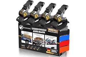 GNARCORE Cinghie di Fissaggio a Cricchetto Premium, Set da 4, Resistenza 800 Kg, Con Borse - Certificato DIN EN 12195-2