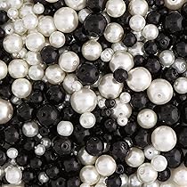 Lusso Lia Lot De Perles En Verre Avec Traitement Effet Perle Noir/blanc 4 Mm 6 Mm 8 Mm 10 Mm Lot De 490 Perles. Pour La Fabrication De Bijoux, Les Loisirs Créatifs, Etc