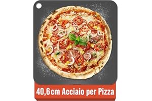 Chef Pomodoro Pietra Refrattaria per Pizza da Forno 40,6 x 40,6 cm, (6,35 mm), Pietra Pizza Barbecue, Piastra Forno Refrattaria, per forno elettrico di casa, in acciaio con fori per sollevamento