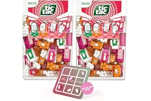 SWEET BUDDIES Tic Tac Strawberry Mix Lot de 2 – 60 Mini-Boîtes par Pack (4 Saveurs) + Jeu de Morpion – 120 Mini Bonbons pour Anniversaires, Sachets Cadeaux, Bars à Bonbons & Fêtes d’Enfants