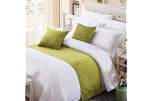 OSVINO Solid Bed Runner Chenille Soft No Fading Modern Bedding Scarf Protection for Bedroom Hotel Wedding Room, Green 260X50cm for 200cm Bed