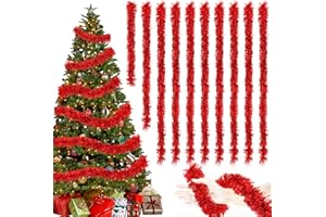 Tutukyle 20M/Pack of 10 Lametta Weihnachtsbaum, Lametta Rot Girlande Weihnachten, Weihnachtsbaum Deko, Weihnachtsdeko Girlande, Lametta Girlande für Vorhänge, Zimmer, Party Weihnachtsfeierdekoration