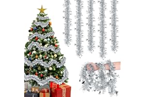 Joxessaien Lametta Weihnachtsbaum 8 Stück × 2M – Weihnachtsgirlande 16M Weihnachtsdeko Lametta Girlande mit Glocken Verziert – Christbaum Deko für Innen & Außen (Silber)