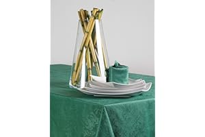 ESSE HOME - Confestyl – Tovaglia con 6 tovaglioli (Servizio Tavola) – Rettangolare - Fiandra Jacquard Puro Cotone - Made in Italy – Prodotto Artigianale - Iris 598 (150x180, Servizio Verde Scuro)