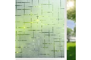 Qualsen Window Film Privacy Film for Glass Windows, Cross Pattern Frosted Window Films Self Adhesive, Windows Frosting Films Decorative Removable Static Cling, for Home,Office 30x120cm