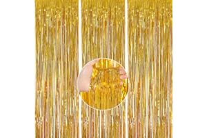 PartyWoo Gold Foil Fringe Curtain Backdrop 3 pcs Gold Streamers 3.3x6.6 ft Metallic Fringe Tinsel Backdrop Photo Booth Props for Graduation Baby Shower Christmas New Year Birthday Party Decorations