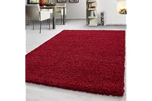 Teppium Moderno Tappeto Salotto 140 x 200 cm Rosso - Shaggy Tappeto per scendiletto Camera da Letto, Cucina y Soggiorno - Tappeto Morbido y Fluffy, Monocromatico, facile manutenzione