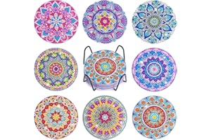 MRNSIET 8 Pcs Diamond Art Coasters Kits with Holder, Mandala Diamond Painting Art Coasters Kits for Adults Beginners,Mandala Full Drill Gem Painting Craft Kit for Adults Supplies Gift.