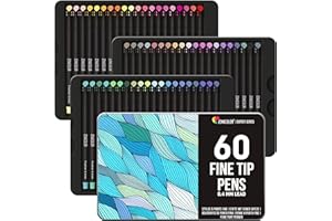 Zenacolor 60 Felt Tip Pens – 0.4 mm Fine Tip Pen – Colouring Pens for Adults Pack – Perfect Journal Accessories, Handwriting Pens, Sketching or Drawing Pens