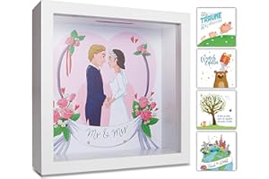 GLÜCKSWOLKE – Salvadanaio Nozze I Mr & Mrs Decorazioni I Regalo di Anniversario Matrimonio I Idee Regali Coppia I 3D Cornice Foto in Legno I Wedding Fund I Raccogliere Soldi per Addio al Celibato