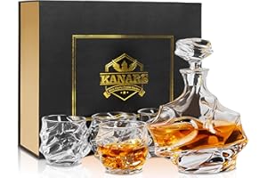 KANARS Bicchiere e Bottiglie Whisky, Decanter da Whiskey Cristallo, 750 ml Bottiglia con 4x 320 ml Bicchieri per Cognac, Martini, Whisky, Scotch, Bourbon, Cocktail, Bellissimo Regalo, Set di 5 Pezzi