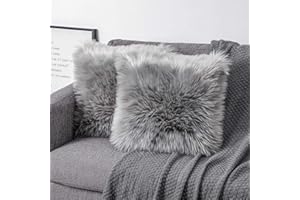 OYIMUA Poszewka ze Sztucznego futra 45x45 zestaw 2 - Poduszka Dekoracyjna na Sofę - Poszewki dekoracyjne na Poduszkę do salonu - Poduszka Lędźwiowa - Puszysta Poszewka na Poduszkę Szary