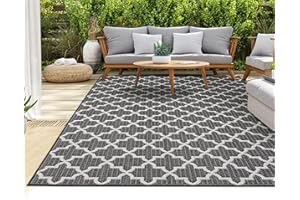 HomeArt Outdoor Rugs | Easy-Cleaning Indoor & Outdoor Area Rugs for Porch, Deck, Balcony, Garden, Picnic, Kitchen, Hallway | UV & Weather-Resistant Large Patio Rug Mats | Anthracite Cream 200 x 290 cm