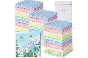 KOO-DIB Muselinas Bebe Algodon, Gasas Para Bebes, Cuadrados de Muselina Paños, Muselinas de Algodón Para Recién Nacidos Bebés, Toalla, Baño, Recien Nacido, 25x25 cm, Pack de 30 (Incluye Bolsa De Lavandería)